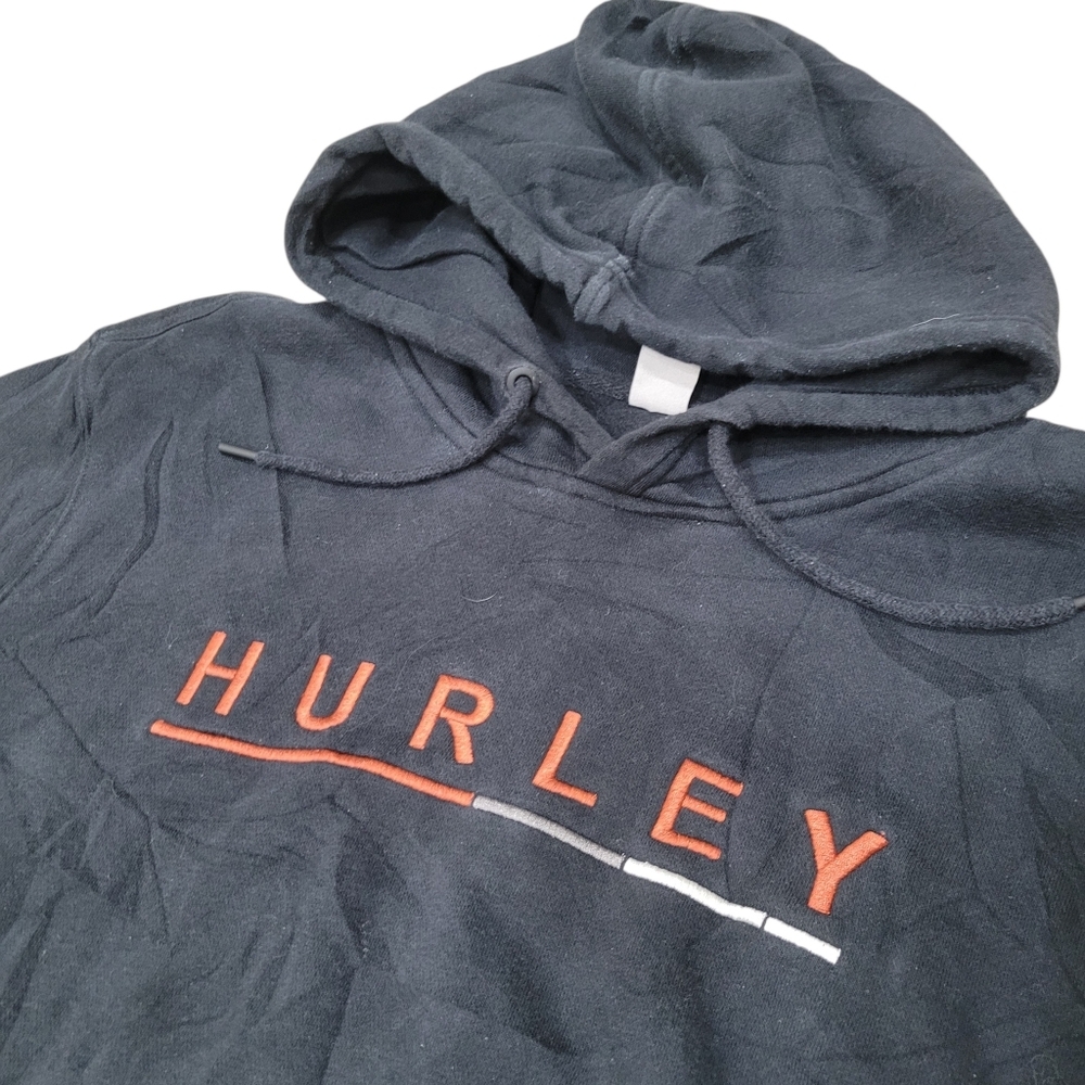 Hurley Orange Logo Black Hoodie Sweatshirt Top Size: XL